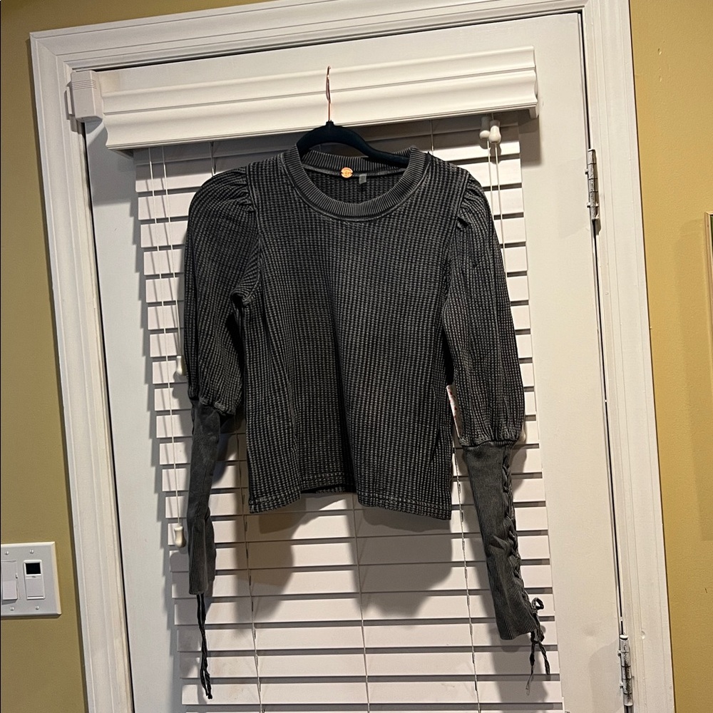 Free People Charcoal Ribbed Knit Top